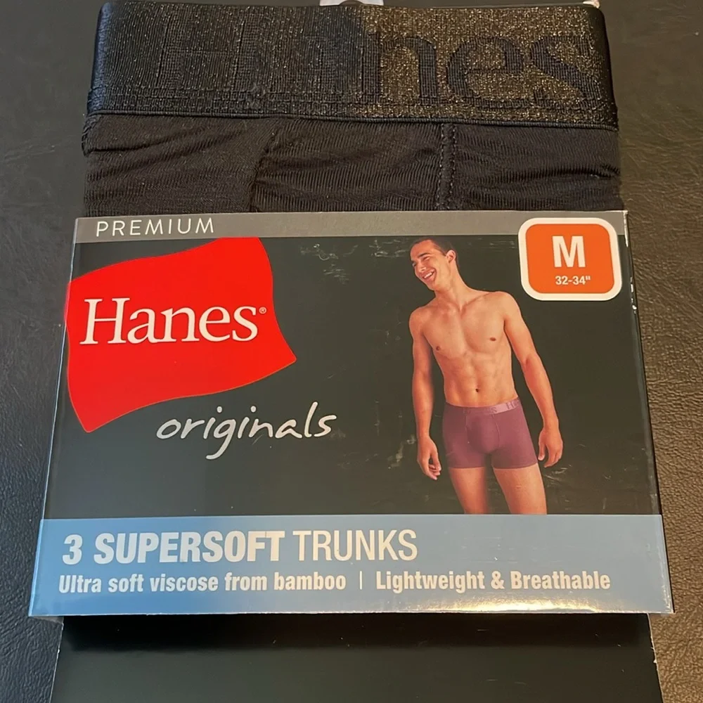 HANES Supersoft 3-pack Trunks, Men’s Medium (32”-34”) , Black Blue